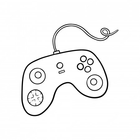 Premium Vector | Gamepad for playing console or computer with wire virtual  world doodle linear cartoon coloring