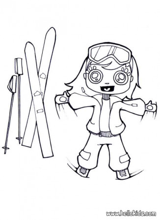 Girl with skis coloring pages - Hellokids.com
