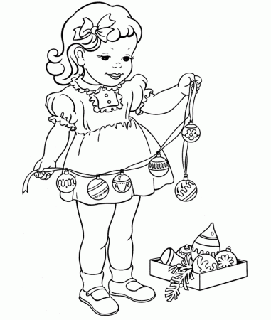 A Little Girl With Decorations For Christmas Coloring Page ...