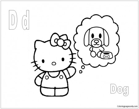 Hello Kitty with the letter D is for Dog Coloring Page - Free Coloring Pages  Online