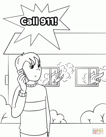 Call 911 in Case of Fire coloring page | Free Printable Coloring Pages