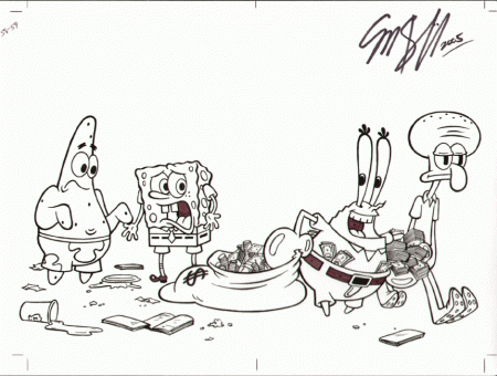 Spongebob, Patrick, Mr. Crabs and Squidward, in Bill Cox's 