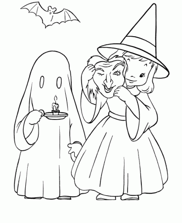 Halloween Witch Coloring Pages - Cute Halloween Witch with a Mask 