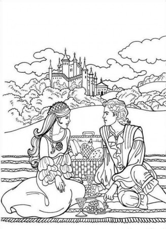 Princesses Picnic By The Castle Coloring Page Coloringplus 229206 