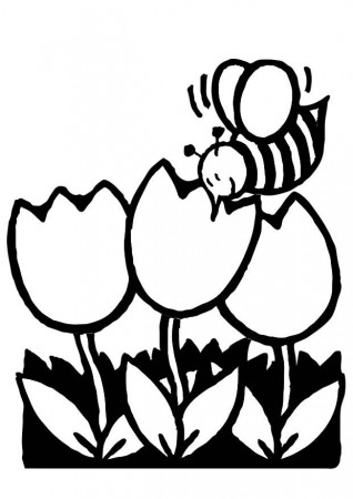 Coloring page tulips with honeybee - img 19239.