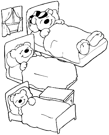 Goldilocks Coloring Page | The Three Bears in Bed
