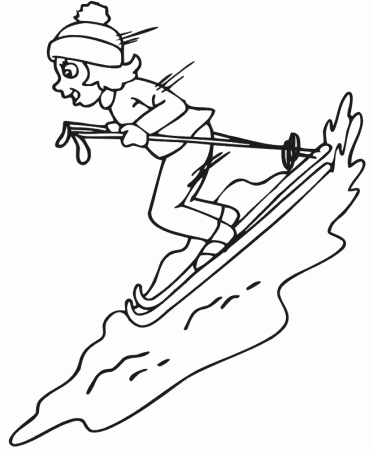 Skiing Coloring Page | Girl Downhill Skier