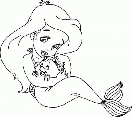 Cute Little Ariel With Grimbsby Disney Princess Coloring Pages 