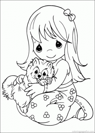 Girl with Dog Coloring Page