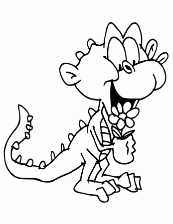 dinosaur coloring page cartoonish holding flower