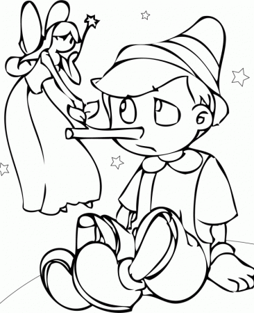 Pinocchio Surprised Because His Nose Could Long Coloring Pages 