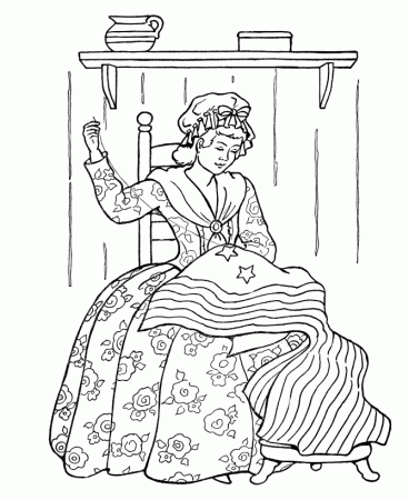 July 4th Coloring Pages - Betsy Ross US flag Coloring Page Sheets 